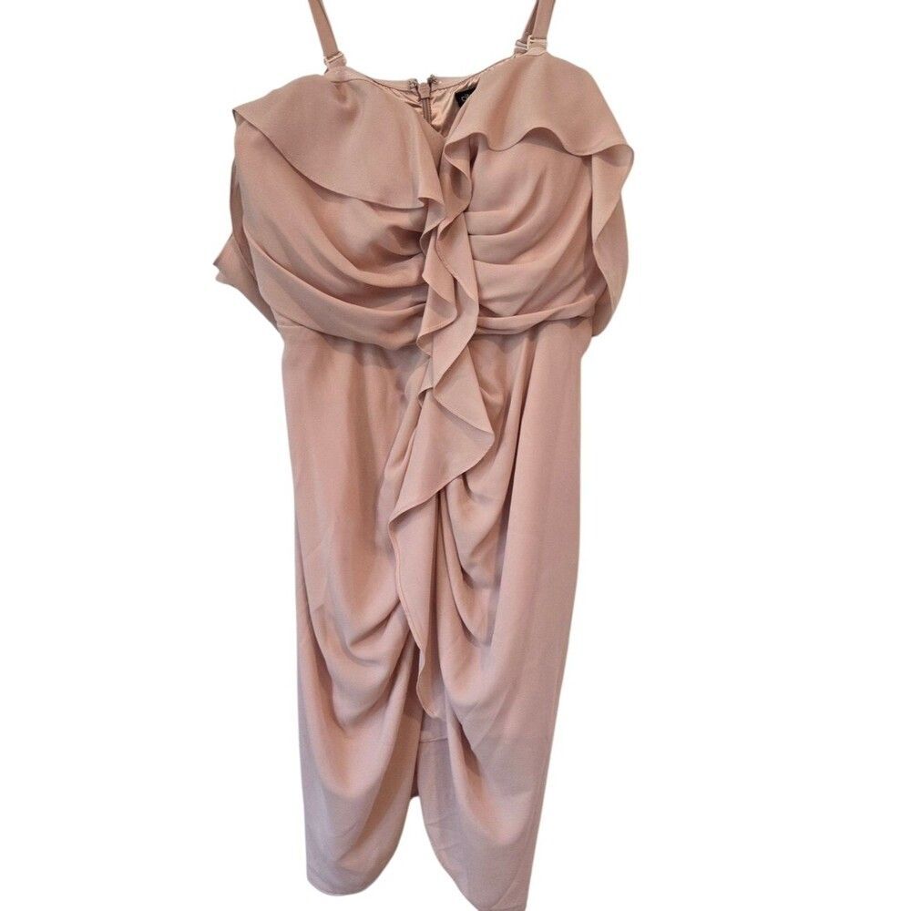 City Chic Blush Pink Ruffle Cocktail Dress Coquette Fairycore Romantic Draped 16